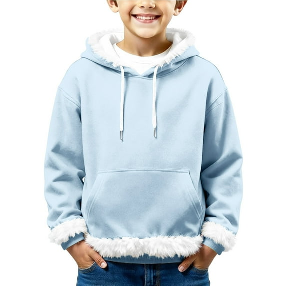 Ruyang Girls Christmas Pullover Hoodies Kids Boys Fuzzy Trim Hooded Sweatshirts Fall Winter Y2K Trendy Hoodies