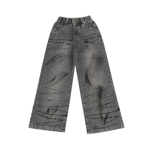 Ruyang Girls Cute Embroidered Bow Jeans Casual Loose Wide Leg Hip Hop Trousers Streetwear Causal Sweatpants Denim Pants