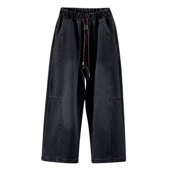Ruyang Girls Cute Embroidered Bow Jeans Casual Loose Wide Leg Hip Hop Trousers Streetwear Causal Sweatpants Denim Pants