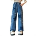thumbnail image 1 of Ruyang Girls Embroidery Star Flare Denim Pants Elastic High Waist Baggy Straight Denim Trousers Hip Hop Fashion Jeans, 1 of 9