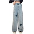 thumbnail image 1 of Ruyang Girls Fashion Cute Heart Print Jeans Loose Straight High Waist Wash Denim Pants Valentine's Day Denim Trousers, 1 of 9