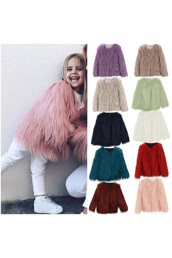 Girls Faux Fur Jacket Thick Warm Winter Jackets Kids Plain Furry Coat Cute Fashion Thermal Cardigan Sweater