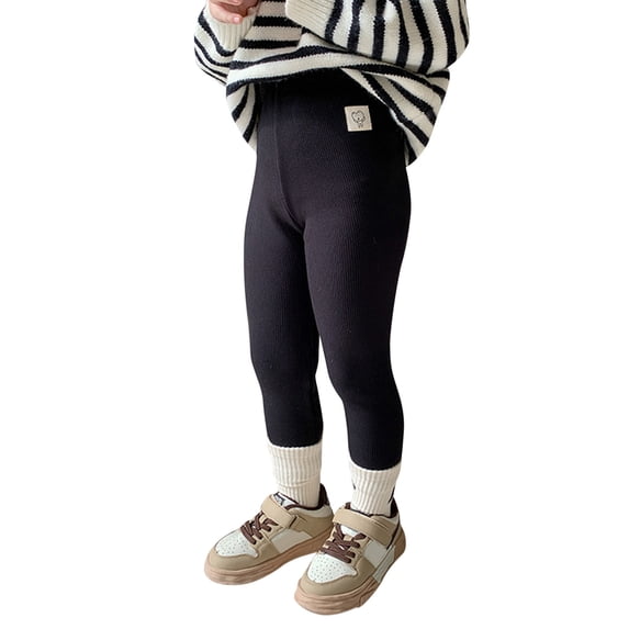 Ruyang Girls Fleece Lined Leggings Kids Ribbed Knitted Warm Footless Tights Fall Winter Soft Cotton Pantyhose Stockings