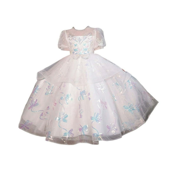 Ruyang Girls Formal Evening Dress High Waist Puff Sleeve Wedding Pageant Dress Elegant Tulle Tutu Princess Dresses