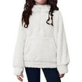 thumbnail image 1 of Ruyang Girls Fuzzy Fleece Hoodie Half Zip Sherpa Pullover Sweatshirt Mock Neck Hooded Furry Sweaters Thumbhole Pocket, 1 of 6