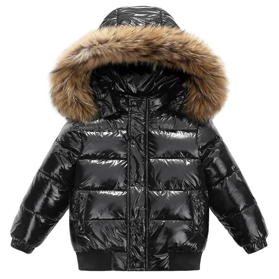 Ruyang Girls Glitter Puffer Coat Faux 𝐅𝐮𝐫 Detachable Hooded Down Jacket Winter Padded Warm Furry Quilted Outerwear