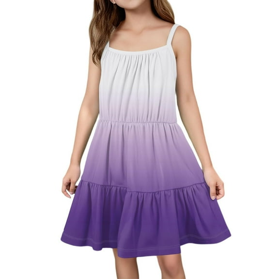 Ruyang Girls Gradient Color Halter Dress Sleeveless Backless Ruffles Pleated Summer Dresses Teen Kids Smocked Casual Dresses