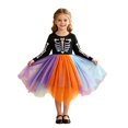 thumbnail image 1 of Ruyang Girls Halloween Dress Skeleton Print Long Sleeve Tulle Dress Crew Neck Irregular Hem Dress Up Outfit for Holiday Party, 1 of 5