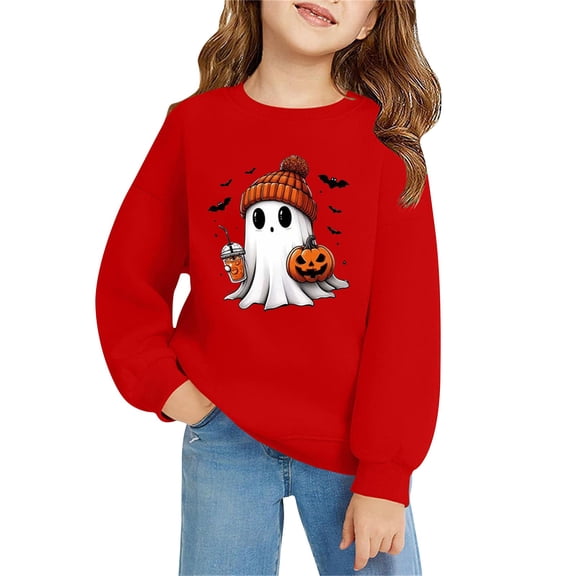 Ruyang Girls Halloween Sweatshirts Cute Graphic Crew Neck Pullover Tops Clothes Teen Kids Long Sleeve Fall Casual Sweatshirts