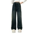 thumbnail image 1 of Ruyang Girls Jeans Denim Elastic Wasit Wide Leg Baggy Pants Children Casual Distressed Trousers with Pockets Streetwear Summer Pants, 1 of 7