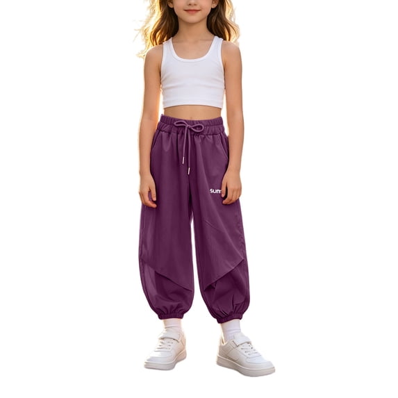 Ruyang Girls Jogger Pants Lightweight Loose Casual Sports Joggers Cute Letter Print Drawstring Outdoor Hiking Pants School Clothes