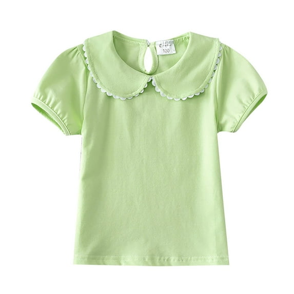 Ruyang Girls Kids Cotton Soft Solid T Shirt Ruffle Sleeve Short Casual Tops Tees Clothes Summer Loose Comfort Trendy Shirt