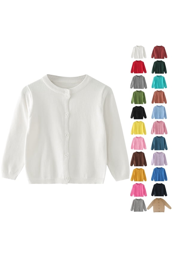 Girls Knitted Cardigan Sweater Kids Plain Warm Sweaters Long Sleeve Button Down Jacket Fall Winter Thermal Tops