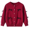 thumbnail image 1 of Ruyang Girls Knitted Sweater Cardigan with Bowknot School Ribbed Knit Sweaters Jacket Button Down Crewneck Preppy Tops, 1 of 6