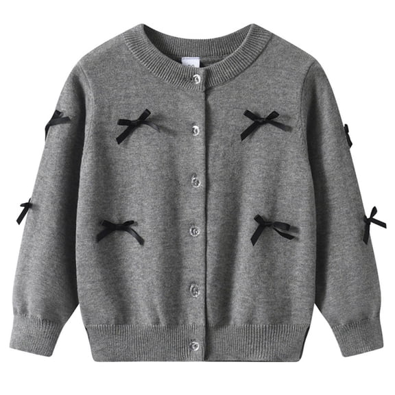 Ruyang Girls Knitted Sweater Cardigan with Bowknot School Ribbed Knit Sweaters Jacket Button Down Crewneck Preppy Tops