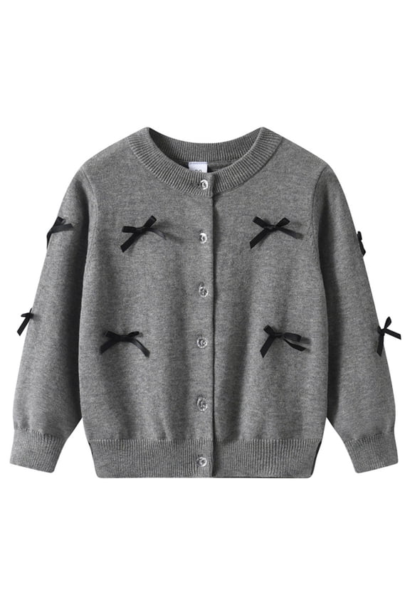 Girls Knitted Sweater Cardigan with Bowknot School Ribbed Knit Sweaters Jacket Button Down Crewneck Preppy Tops