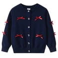 thumbnail image 1 of Ruyang Girls Knitted Sweater Cardigan with Bowknot School Ribbed Knit Sweaters Jacket Button Down Crewneck Preppy Tops, 1 of 5