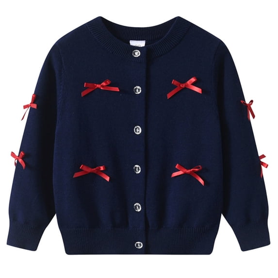 Ruyang Girls Knitted Sweater Cardigan with Bowknot School Ribbed Knit Sweaters Jacket Button Down Crewneck Preppy Tops