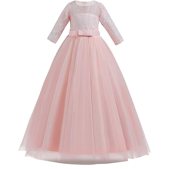 Ruyang Girls Lace Embroidered Princess Dresses Elegant High Waist Tulle Tutu Wedding Prom Gown Evening Formal Dress 3-12 Years