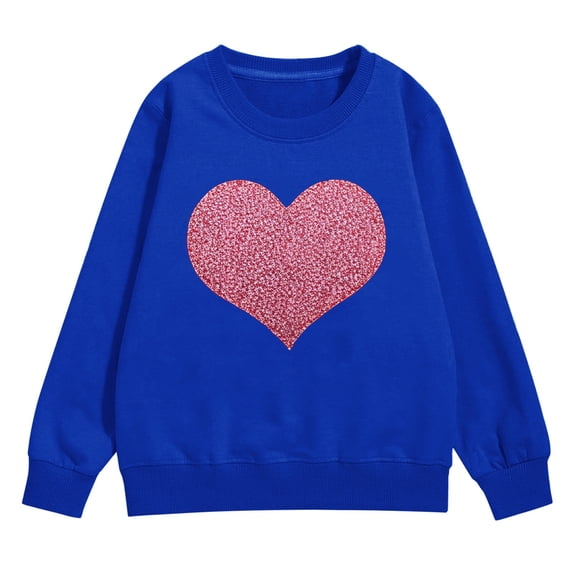 Ruyang Girls Long Sleeve Crew Neck Pullover Sweatshirt Kids Valentines Day Shirts Love Heart Print Outerwear Casual Loose Fit Blouse