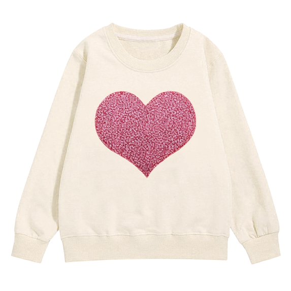 Ruyang Girls Long Sleeve Crew Neck Pullover Sweatshirt Kids Valentines Day Shirts Love Heart Print Outerwear Casual Loose Fit Blouse