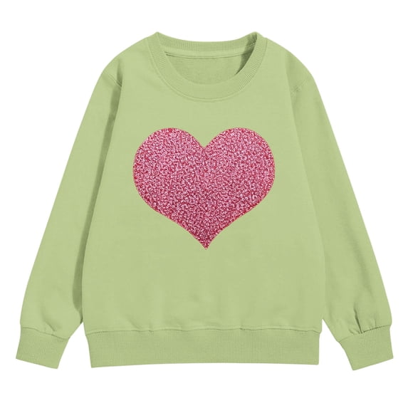 Ruyang Girls Long Sleeve Crew Neck Pullover Sweatshirt Kids Valentines Day Shirts Love Heart Print Outerwear Casual Loose Fit Blouse