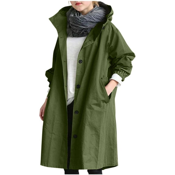 Ruyang Girls Long Trench Coat Boys Trendy Single Breasted Hooded Overcoat Pockets Fall Plain Peacoat Windbreaker