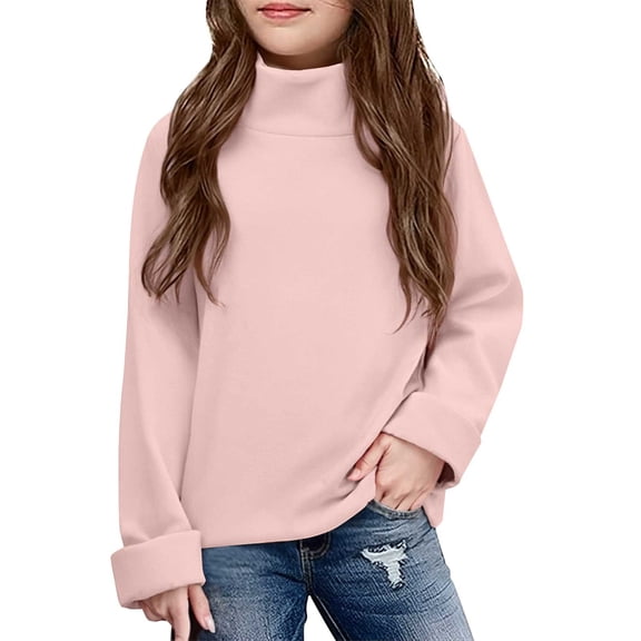 Ruyang Girls Mock Neck Shirts Fall Winter Long Sleeve Crewneck T-Shirts Plain Trendy Cotton Thermal Pullover Top