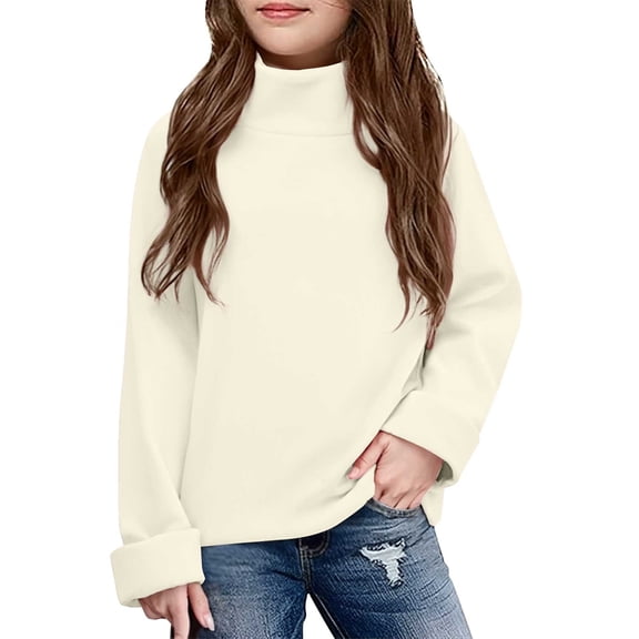 Ruyang Girls Mock Neck Shirts Fall Winter Long Sleeve Crewneck T-Shirts Plain Trendy Cotton Thermal Pullover Top