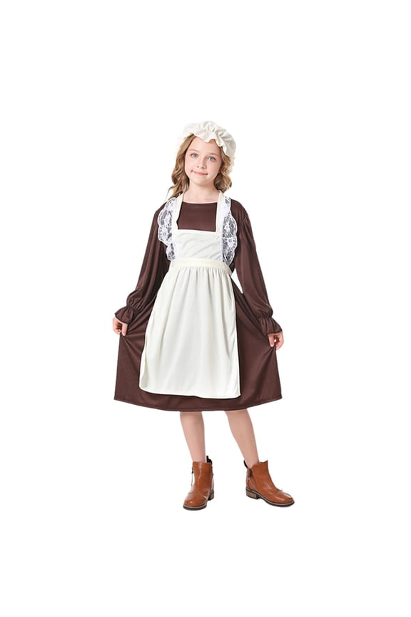 Girls Oktoberfest Maid Dress Sets Kids Long Sleeve Medieval Midi Dresses with Apron and Hat German Bavarian Dirndl Dress Outfits