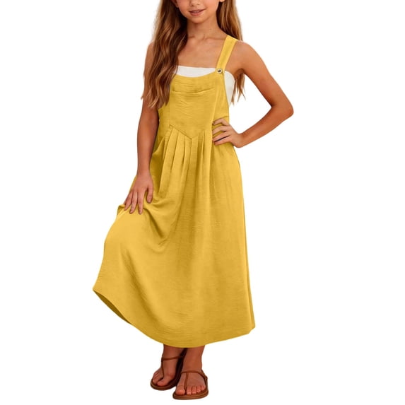 Ruyang Girls Overall Dresses Spaghetti Strap Sleeveless Maxi Dress Flowy A-Line Beach Vacation Casual Dress for Kids
