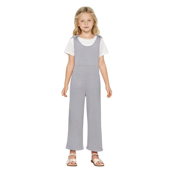 Ruyang Girls Overalls Jumpsuits Summer Loose Rompers Kids Casual Sleeveless Jumpsuits Long Romper Pants with Pockets
