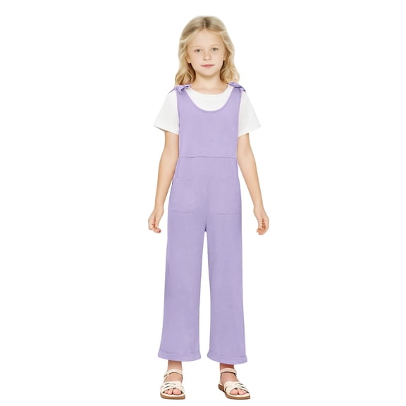 Ruyang Girls Overalls Jumpsuits Summer Loose Rompers Kids Casual Sleeveless Jumpsuits Long Romper Pants with Pockets