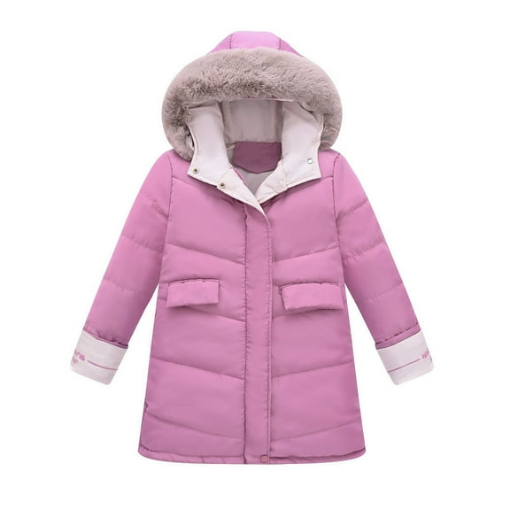 Ruyang Girls Padded Puffer Coat Kids Long Quilted Parka Coats Winter Warm Fuzzy Hooded Down Jackets Windproof Zip Outwear