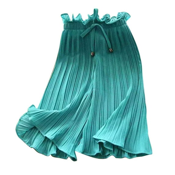 Ruyang Girls Paperbag Waist Pants Solid Soft Smocked Flare Pants Girls Ruffle Elastic Waist Bell Bottoms Teens Summer Clothes