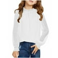 thumbnail image 1 of Ruyang Girls Pleated Long Sleeve Shirt Ruffle Neck Preppy Blouse Y2K Kids Plain Cute Shirts Solid School Formal Tops, 1 of 5