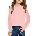 thumbnail image 1 of Ruyang Girls Pleated Long Sleeve Shirt Ruffle Neck Preppy Blouse Y2K Kids Plain Cute Shirts Solid School Formal Tops, 1 of 5