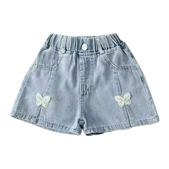 Ruyang Girls Pleated Short Jeans with Flower Elastic Waist Ruffles Shorts Denim Pants Toddler Girls Summer Vintage Jeans