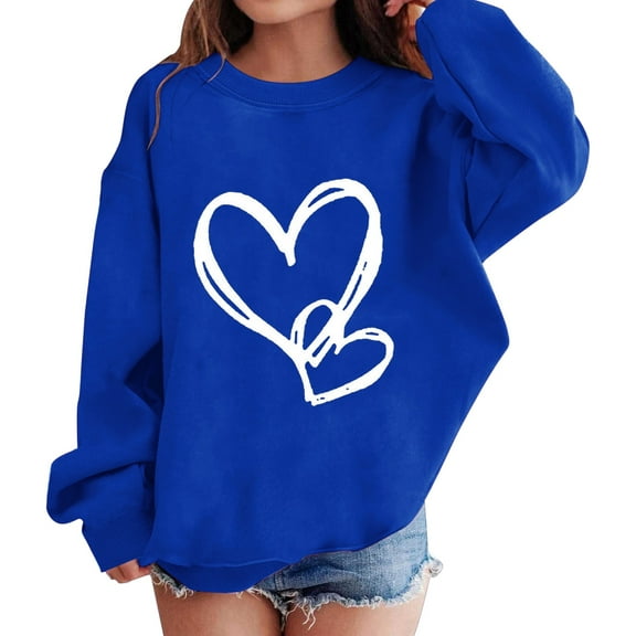 Ruyang Girls Preppy Heart Sweatshirts Oversized Pullover Sweatshirt Kids Fall Winter Long Sleeve Cute Trendy Hoodies