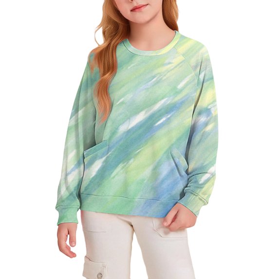 Ruyang Girls Rainbow Shirts Kids Tie Dye Long Sleeve Basic Layer T-Shirts Winter Crewneck Pullover Sweatshirts Pockets