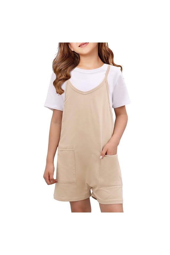 Girls Rompers Wide Leg Shortalls Spaghetti Strap Jumpsuits Sleeveless Overalls Loose Short Rompers Wide Leg Jumpsuits