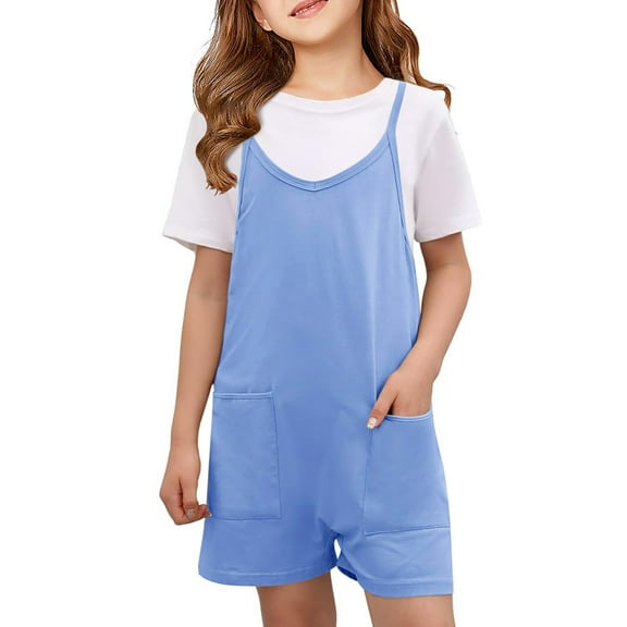 Ruyang Girls Rompers Wide Leg Shortalls Spaghetti Strap Jumpsuits Sleeveless Overalls Loose Short Rompers Wide Leg Jumpsuits