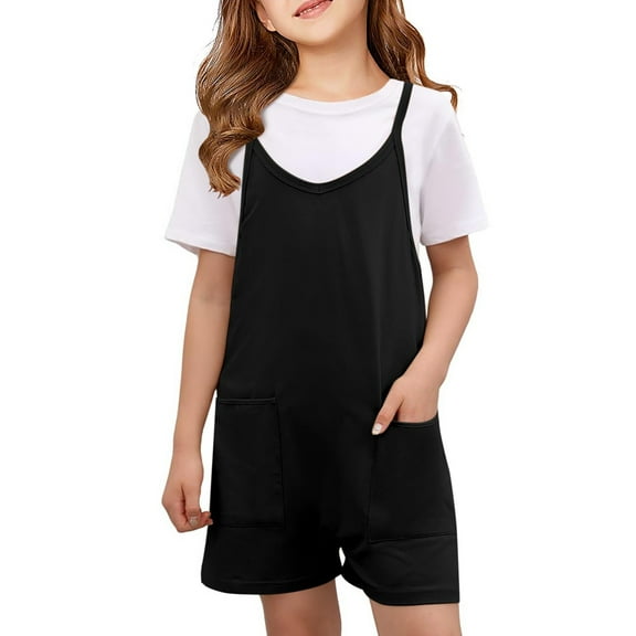 Ruyang Girls Rompers Wide Leg Shortalls Spaghetti Strap Jumpsuits Sleeveless Overalls Loose Short Rompers Wide Leg Jumpsuits