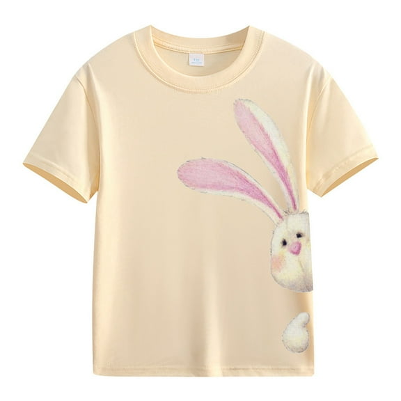 Ruyang Girls Short Sleeve Crop Tops Kids Easter Fashion Oversized Crew Neck T Shirts Casual Cute Bunny Print Tees