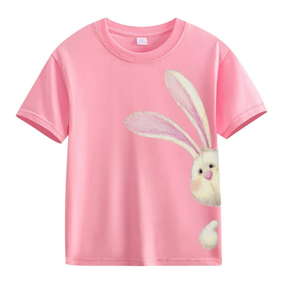 Ruyang Girls Short Sleeve Crop Tops Kids Easter Fashion Oversized Crew Neck T Shirts Casual Cute Bunny Print Tees