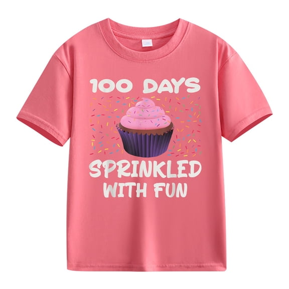 Ruyang Girls' Short Sleeve Shirts Kids Crewneck T-Shirts Summer Tops Basic Tees 100 Days of School Shirt for Kids