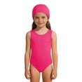 thumbnail image 1 of Otqutp Kids Girls 2 Piece Swimsuit Crew Neck Sleeveless Classic One Piece Swimwear and Solid Caps Summer Beach Training Bathing Suit, 1 of 4