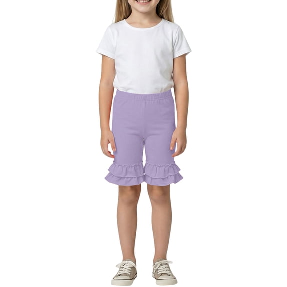 Ruyang Girls Slim Fit Cotton Shorts Ruffle Soft Elastic Waist Casual Shorts Lightweight Outdoor Athletic Jogger Shorts 3-8 Years
