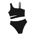 thumbnail image 1 of Ruyang Girls Solid Bikini Swimsuit One Wide Strap Cutout Waist Tops and Trunks Bathing Suit Summer Quick Dry Pool Swim Outfits, 1 of 8