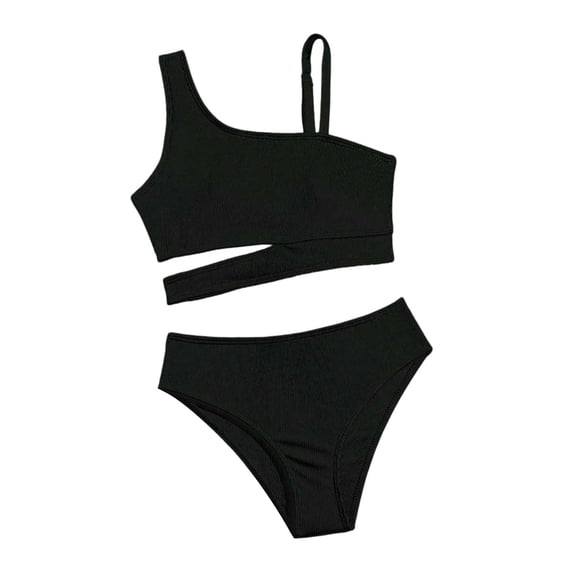 Ruyang Girls Solid Bikini Swimsuit One Wide Strap Cutout Waist Tops and Trunks Bathing Suit Summer Quick Dry Pool Swim Outfits